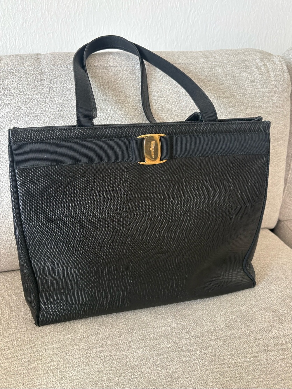 Salvatore Ferragamo Black Lizard Tote